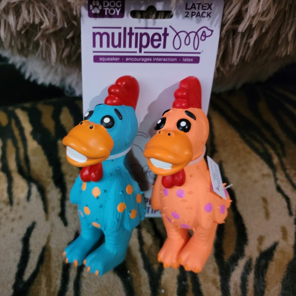 Multipet Dog Rooster Latex Dog Toy 2 pack xs Mini various colors.. new!